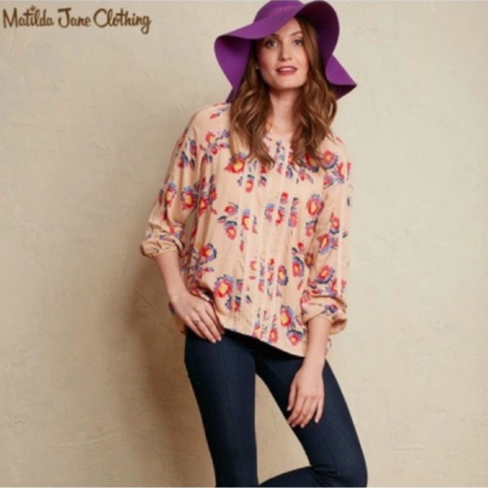 Matilda Jane Kaia Peasant Top - Beige Pink Floral